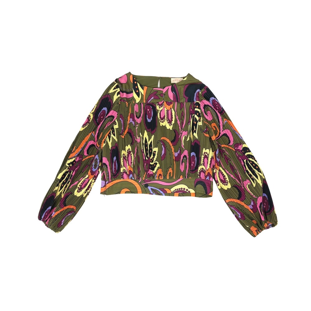 CIEBON Cathy Colorful Pleated Long Balloon Sleeve Shirt Size Medium Retro Boho